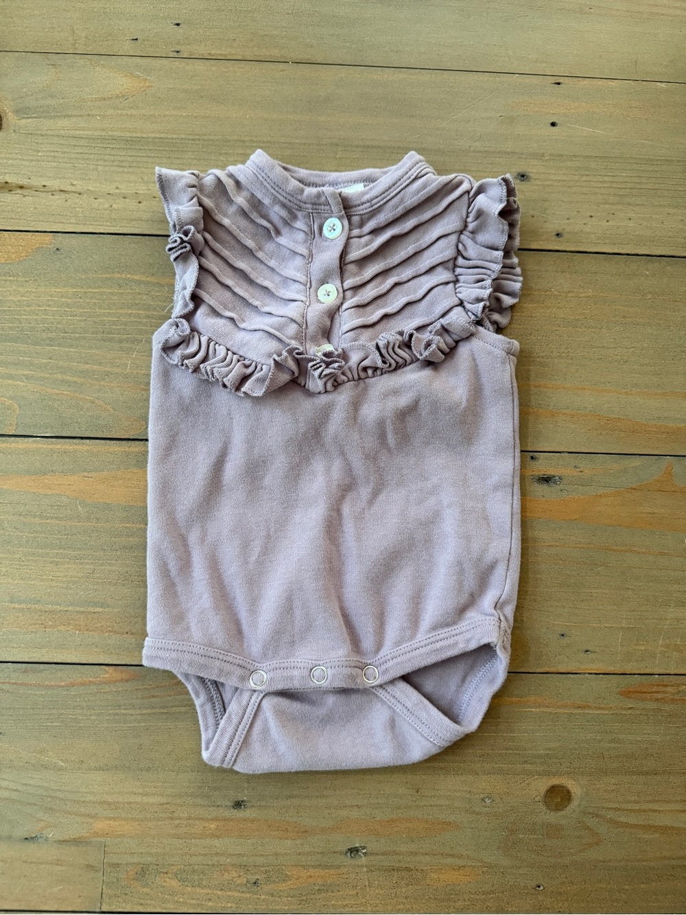 Kate Quinn Ruffled Baby Bodysuit in Dusty Mauve - 3-6 Months